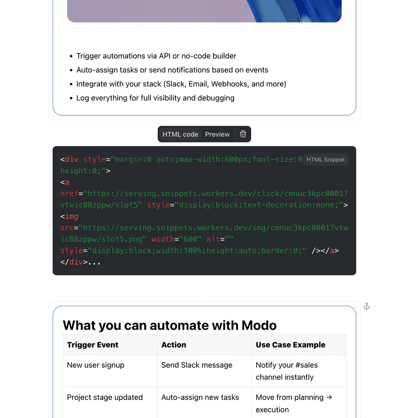 Example HTML code snippet